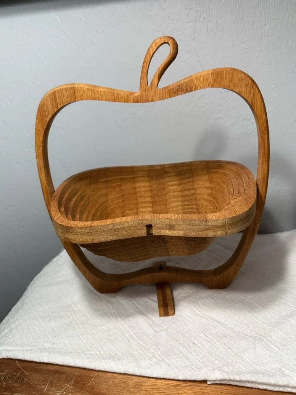Vintage Collapsible Wooden Apple-Shaped Fruit Basket